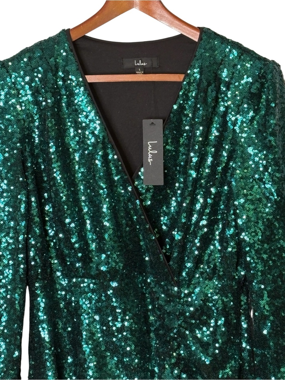 NWT Lulus Get Festive Emerald Green Sequin Bodycon Mini Dress L Large - Picture 7 of 16
